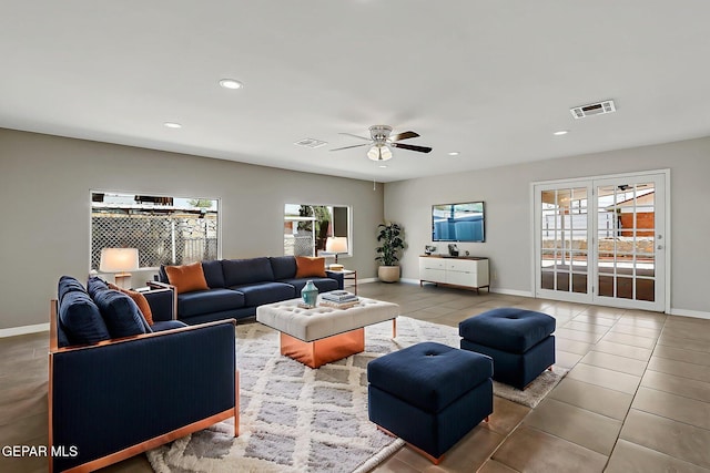 10321 Thor St, El Paso, TX 79924 - tiled living area featuring ceiling fan, recessed lighting, and baseboards