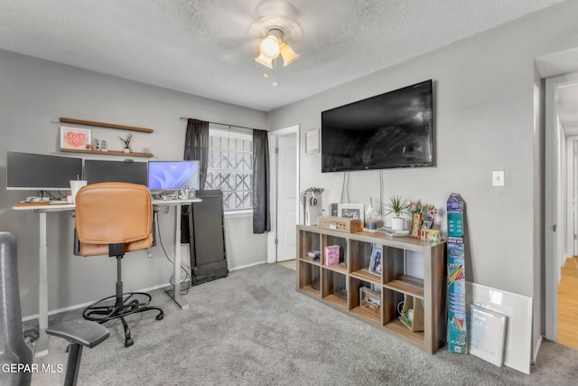 5717 Port Lavaca Dr, El Paso, TX 79924 - carpeted office with ceiling fan, a textured ceiling, and baseboards