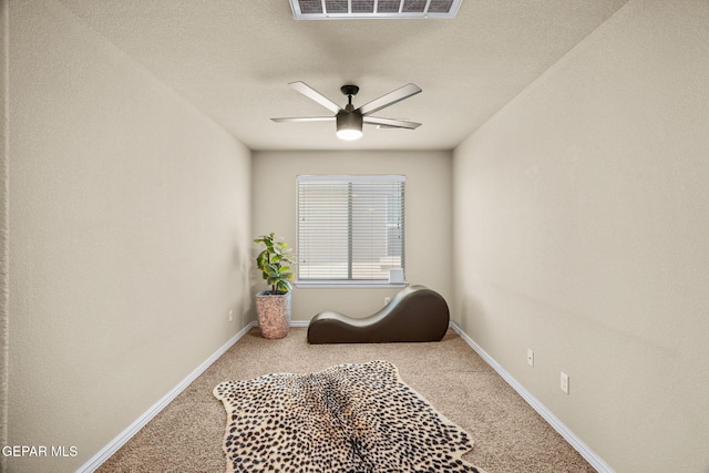 14382 Karen Point Ct, El Paso, TX 79938 - sitting room with carpet floors, ceiling fan, baseboards, and a textured ceiling