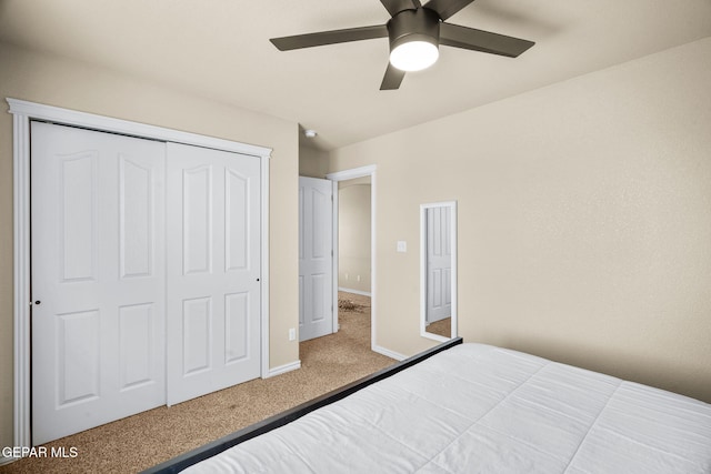 14382 Karen Point Ct, El Paso, TX 79938 - unfurnished bedroom featuring carpet floors, a closet, baseboards, and a ceiling fan