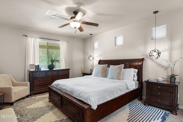 14382 Karen Point Ct, El Paso, TX 79938 - bedroom with ceiling fan, light carpet, and baseboards