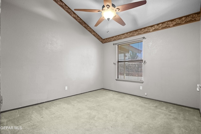 4513 Gen Maloney Cir, El Paso, TX 79924 - carpeted spare room featuring a ceiling fan, baseboards, and vaulted ceiling