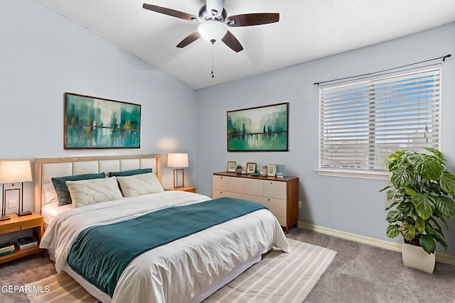 14045 Tower Point Way, El Paso, TX 79938 - carpeted bedroom with lofted ceiling, baseboards, and a ceiling fan