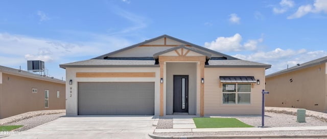 13873 Madero Ave, Horizon City, TX 79928 - view of front of property with a garage, driveway, stucco siding, and a shingled roof