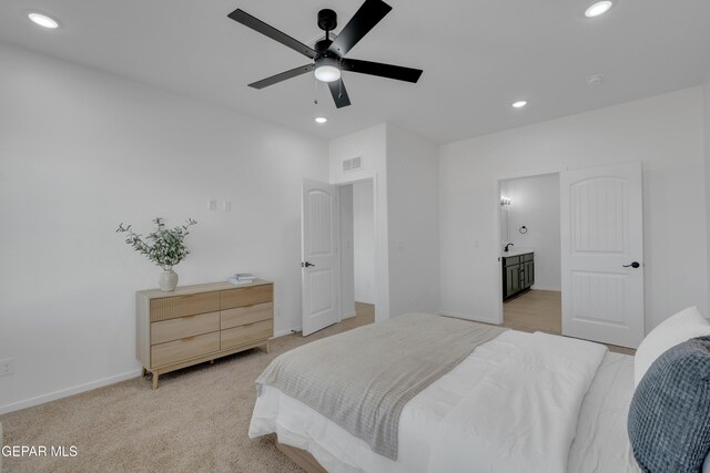 13873 Madero Ave, Horizon City, TX 79928 - bedroom with recessed lighting, light colored carpet, and ceiling fan