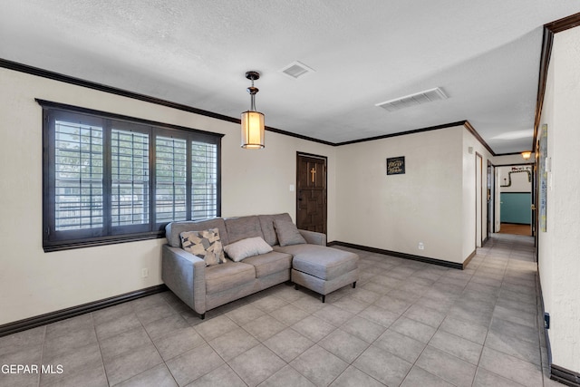 9549 Albany Dr, El Paso, TX 79924 - living room featuring baseboards, crown molding, and a textured ceiling