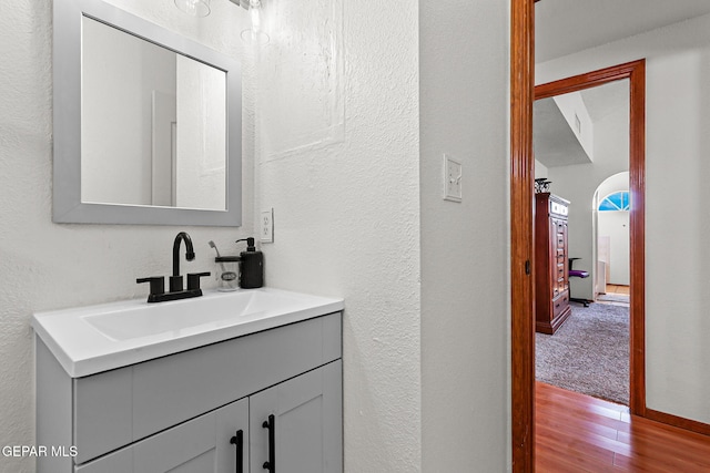 1328 Morgan Marie St, El Paso, TX 79936 - bathroom featuring vanity, wood finished floors, and a textured wall