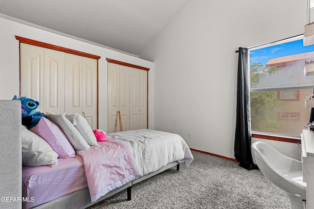 1328 Morgan Marie St, El Paso, TX 79936 - bedroom featuring vaulted ceiling, multiple closets, carpet, and baseboards