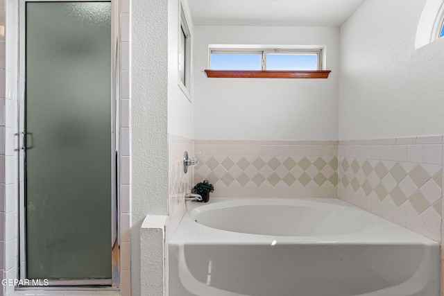 1328 Morgan Marie St, El Paso, TX 79936 - full bath featuring a stall shower, a bath, and a textured wall