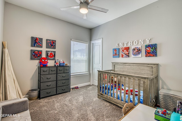 12826 Osmotherly Ave, El Paso, TX 79928 - bedroom featuring baseboards, a crib, carpet, and ceiling fan