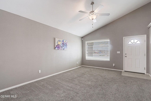 401 Gran Villa Pl, Socorro, TX 79927 - entrance foyer featuring light carpet, a ceiling fan, baseboards, and high vaulted ceiling