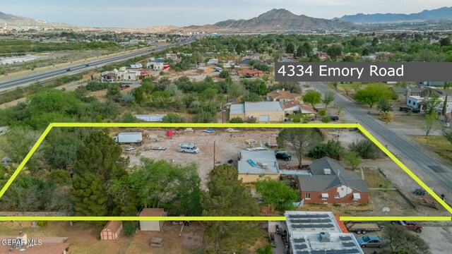 4334 Emory Rd, El Paso, TX 79922 - aerial overview of property's location featuring mountains and property boundaries highlighted