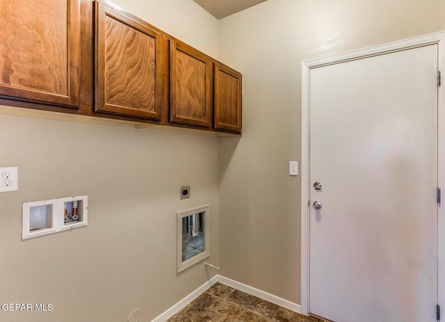 2412 Escape Point St, El Paso, TX 79938 - laundry room featuring hookup for an electric dryer, cabinet space, washer hookup, baseboards, and dark tile patterned flooring