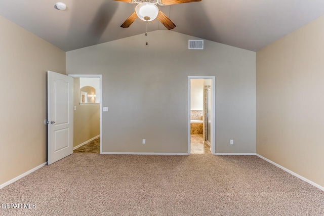 2412 Escape Point St, El Paso, TX 79938 - unfurnished bedroom with carpet, lofted ceiling, baseboards, ensuite bathroom, and a ceiling fan
