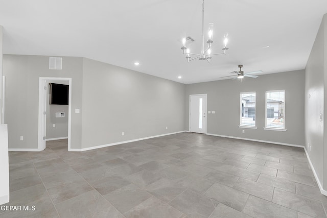 12169 Sanna Dr, El Paso, TX 79934 - empty room with a chandelier, ceiling fan, baseboards, recessed lighting, and light tile patterned flooring