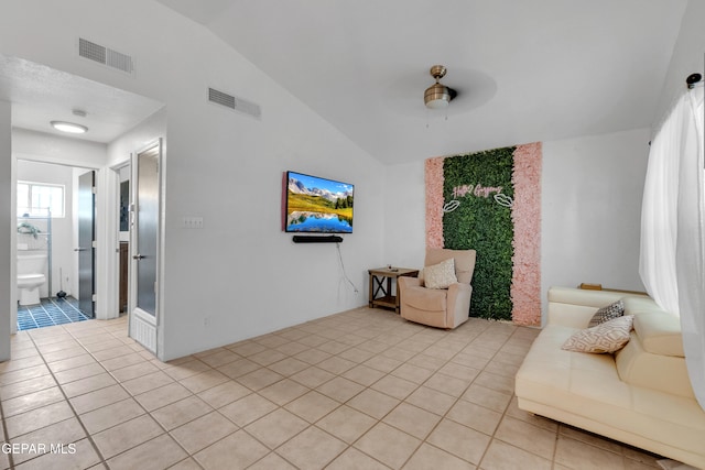 305 N Carolina Dr, El Paso, TX 79915 - living room featuring lofted ceiling, light tile patterned floors, and a ceiling fan