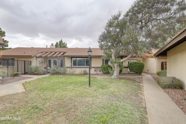 10605 Park View Cir, El Paso, TX 79935 - ranch-style home with stucco siding, a pergola, and a chimney