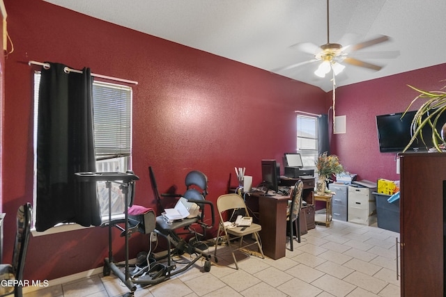 14407 Ocean Point Ln, El Paso, TX 79938 - office area with ceiling fan, tile patterned flooring, and a textured wall
