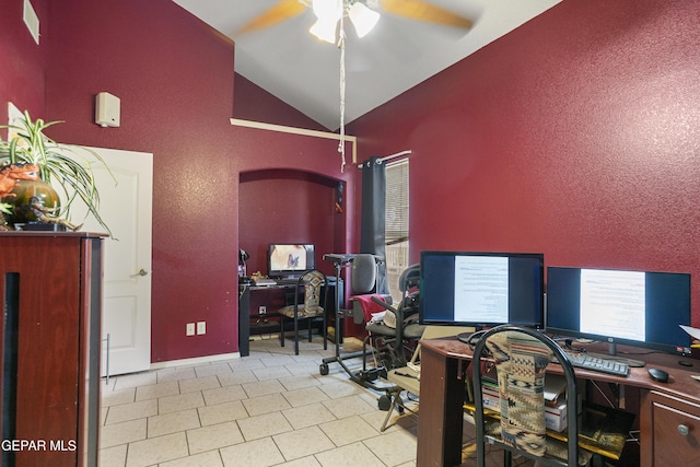 14407 Ocean Point Ln, El Paso, TX 79938 - tiled office space with ceiling fan and high vaulted ceiling