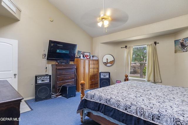 14407 Ocean Point Ln, El Paso, TX 79938 - bedroom featuring carpet flooring, vaulted ceiling, and ceiling fan