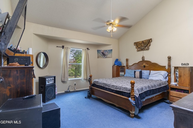 14407 Ocean Point Ln, El Paso, TX 79938 - bedroom with carpet flooring, vaulted ceiling, baseboards, and ceiling fan