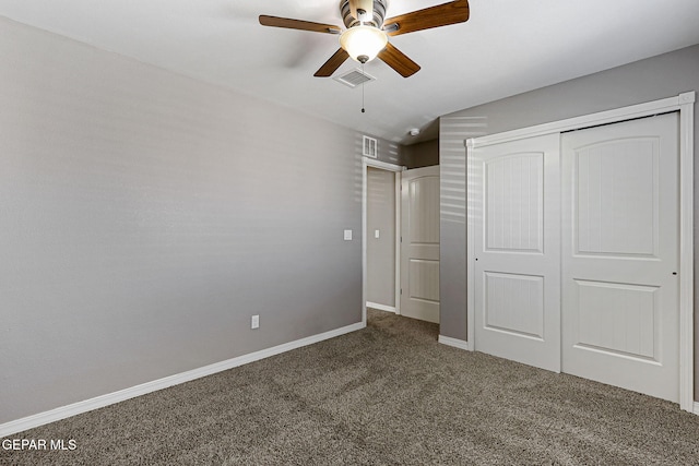 3129 Spring Willow, El Paso, TX 79938 - unfurnished bedroom featuring carpet floors, a closet, baseboards, and a ceiling fan