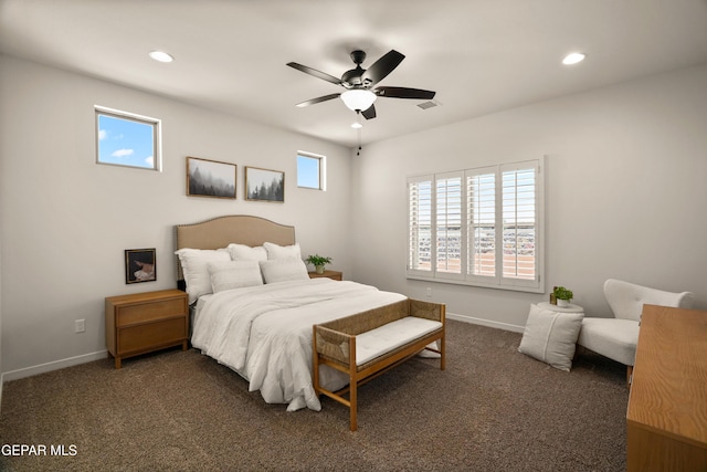13824 Paseo Bosque Ave, El Paso, TX 79928 - bedroom featuring recessed lighting, baseboards, carpet flooring, and a ceiling fan