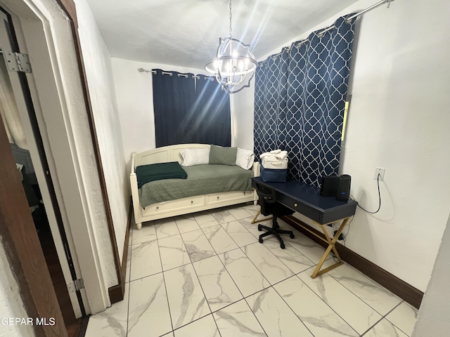 3208 Tularosa Ave, El Paso, TX 79903 - home office featuring marble look tile flooring, a chandelier, and baseboards