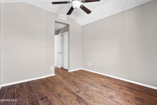 11765 Queens Garden Cir, El Paso, TX 79936 - empty room with lofted ceiling, a ceiling fan, and wood-type flooring