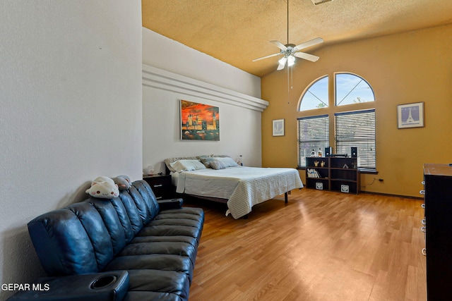 658 John Martin Ct, El Paso, TX 79932 - bedroom featuring light wood finished floors, a textured ceiling, and high vaulted ceiling