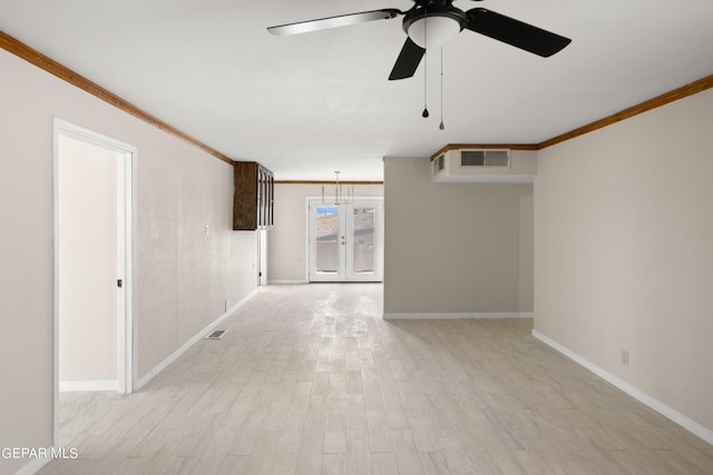 4317 Larchmont Dr, El Paso, TX 79902 - empty room featuring ornamental molding, a ceiling fan, light wood-type flooring, and baseboards