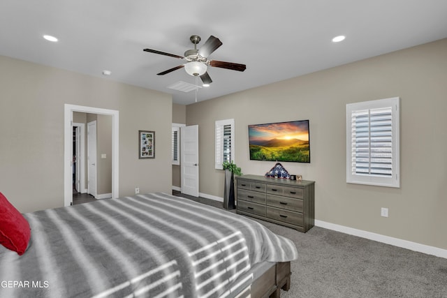 2401 Mike Price Dr, El Paso, TX 79938 - bedroom with baseboards, carpet floors, recessed lighting, and a ceiling fan
