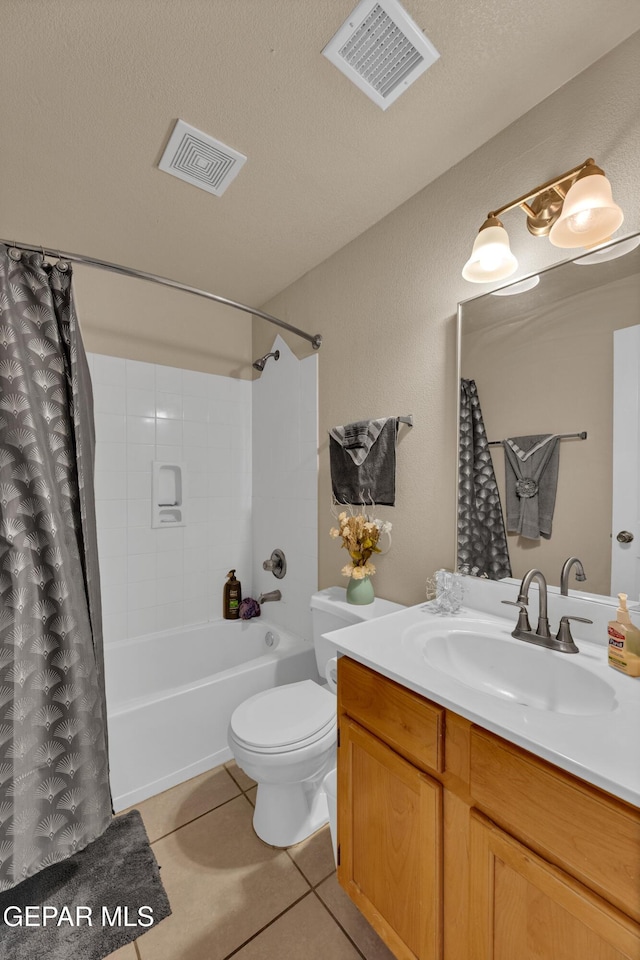 444 Ghost Flower St, Horizon City, TX 79928 - full bath featuring vanity, shower / bathtub combination with curtain, and tile patterned flooring