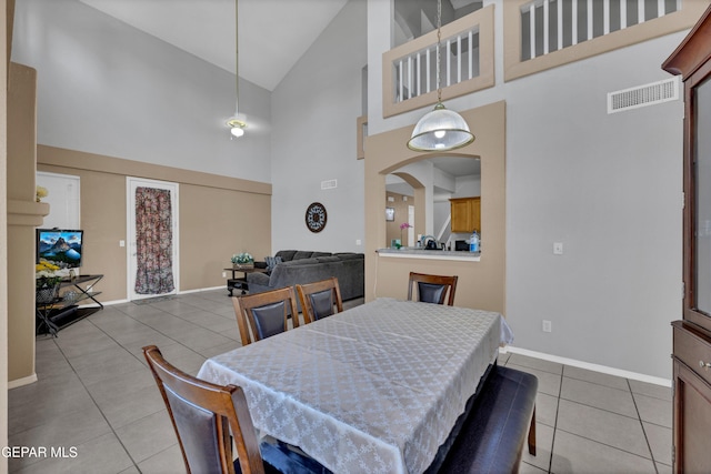 444 Ghost Flower St, Horizon City, TX 79928 - dining area featuring high vaulted ceiling and light tile patterned floors