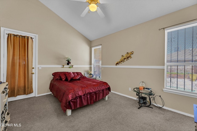 444 Ghost Flower St, Horizon City, TX 79928 - bedroom with carpet floors, vaulted ceiling, and a ceiling fan