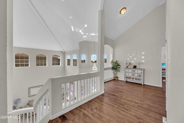 12416 Paseo Largo Cir, El Paso, TX 79928 - corridor featuring high vaulted ceiling, wood finished floors, and baseboards