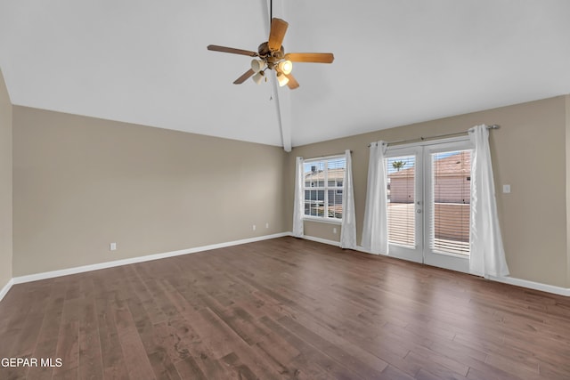 12416 Paseo Largo Cir, El Paso, TX 79928 - unfurnished room with vaulted ceiling, dark wood-type flooring, ceiling fan, and baseboards
