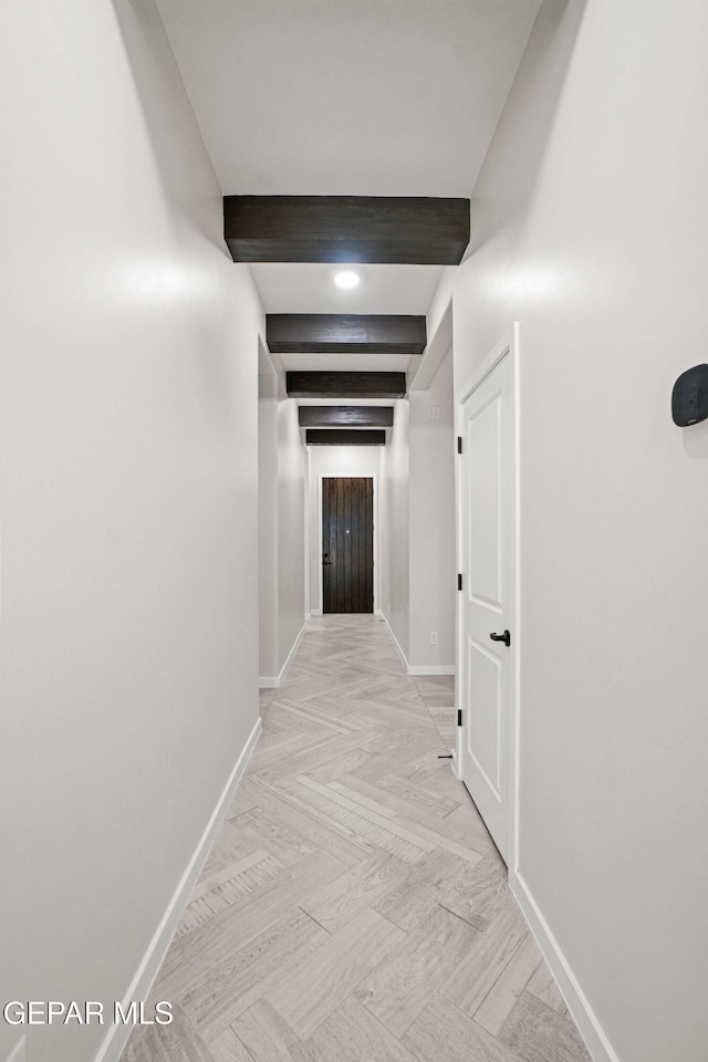 13368 Coldham St, El Paso, TX 79928 - hallway featuring baseboards and beamed ceiling