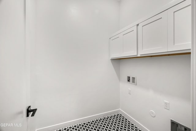 13376 Coldham St, El Paso, TX 79928 - washroom with baseboards, hookup for a washing machine, cabinet space, gas dryer hookup, and tile patterned floors