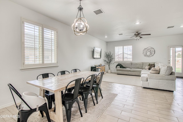 7517 Red Cedar Dr, El Paso, TX 79911 - dining area featuring light wood finished floors, ceiling fan, recessed lighting, a chandelier, and baseboards