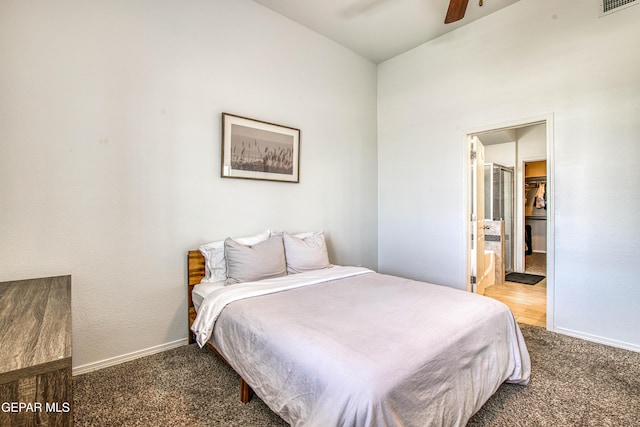 7517 Red Cedar Dr, El Paso, TX 79911 - carpeted bedroom featuring baseboards, connected bathroom, and a ceiling fan