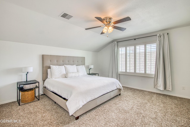 7517 Red Cedar Dr, El Paso, TX 79911 - bedroom with light colored carpet, vaulted ceiling, baseboards, and ceiling fan