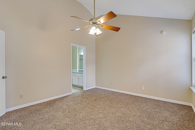 12013 Meadow Gate Dr, El Paso, TX 79936 - unfurnished room featuring lofted ceiling, light carpet, ceiling fan, and baseboards