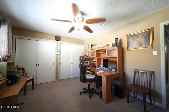 4313 Okeefe Dr, El Paso, TX 79902 - office featuring ceiling fan, carpet floors, and a textured ceiling