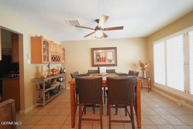 4313 Okeefe Dr, El Paso, TX 79902 - dining room with light tile patterned floors, plenty of natural light, a ceiling fan, and a textured ceiling