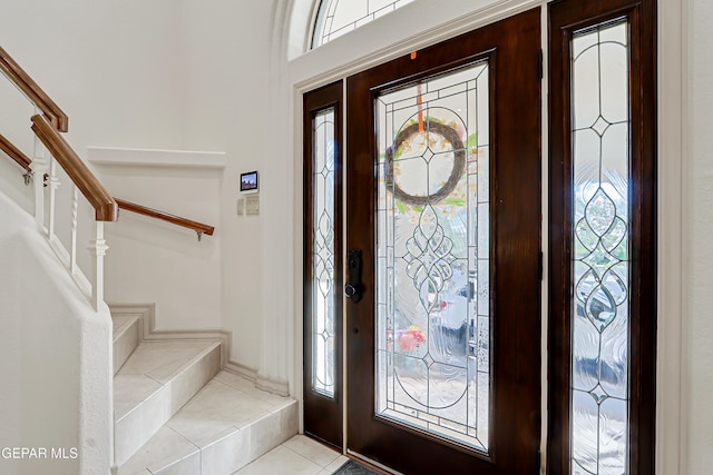 5500 Rancho Sereno Pl, El Paso, TX 79932 - foyer entrance with stairs and light tile patterned floors