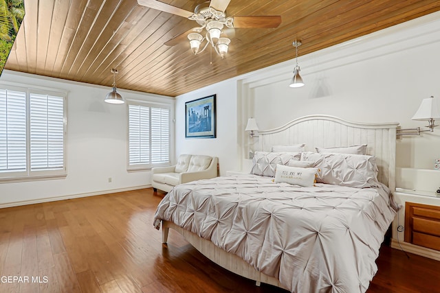5500 Rancho Sereno Pl, El Paso, TX 79932 - bedroom featuring wood ceiling, hardwood / wood-style flooring, baseboards, and a ceiling fan