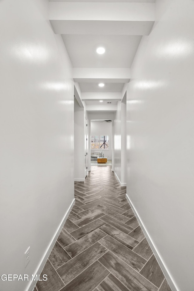 13380 Coldham St, El Paso, TX 79928 - hallway featuring baseboards, wood finish floors, and recessed lighting