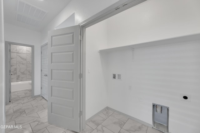 15221 Apex Ct, El Paso, TX 79938 - laundry room featuring light marble finish floors, hookup for an electric dryer, and washer hookup