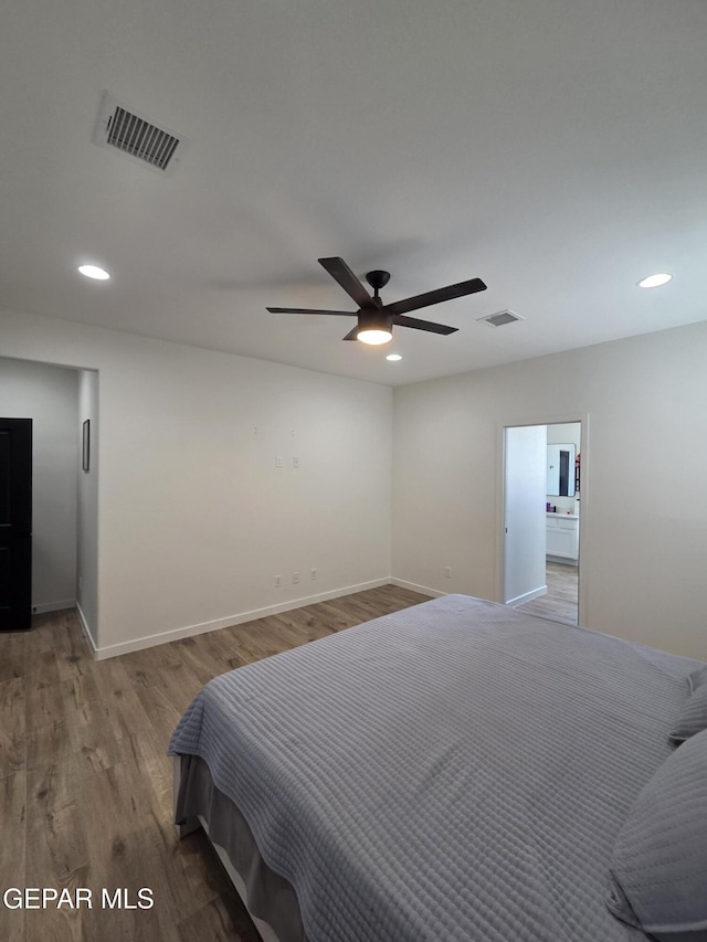 253 Playa Vis St, Horizon City, TX 79928 - bedroom featuring recessed lighting, wood finished floors, baseboards, and ceiling fan